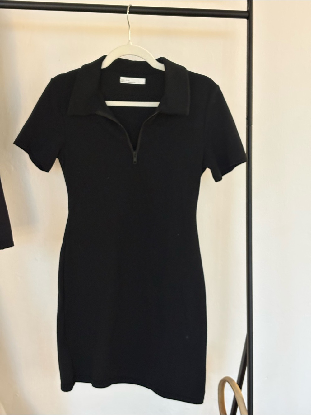 OAK + FORT Black Short-Sleeve Polo Zip Mini Dress